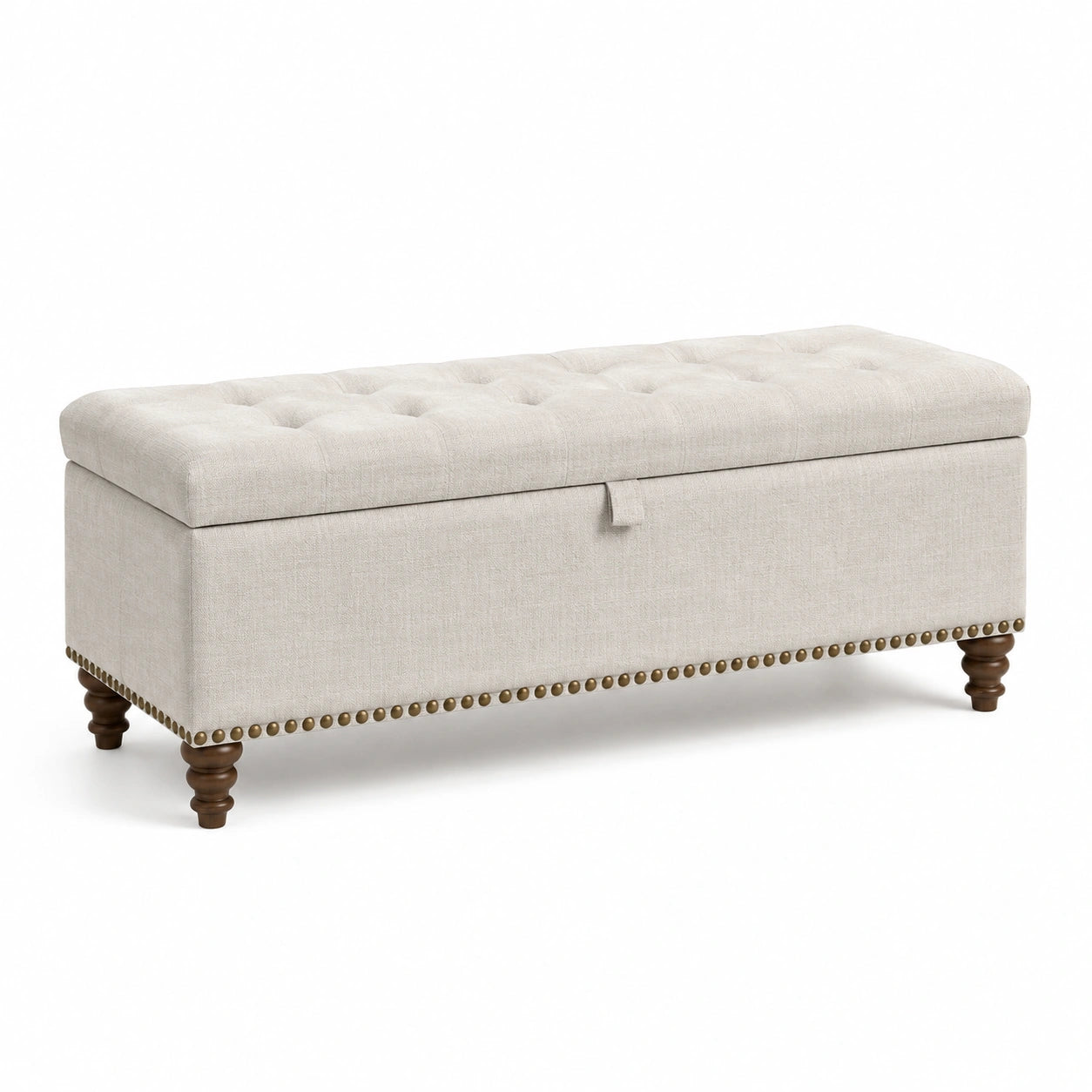 Aufbewahrungsbank Stoff mit Holzbeinen Creme 140x40x45 cm