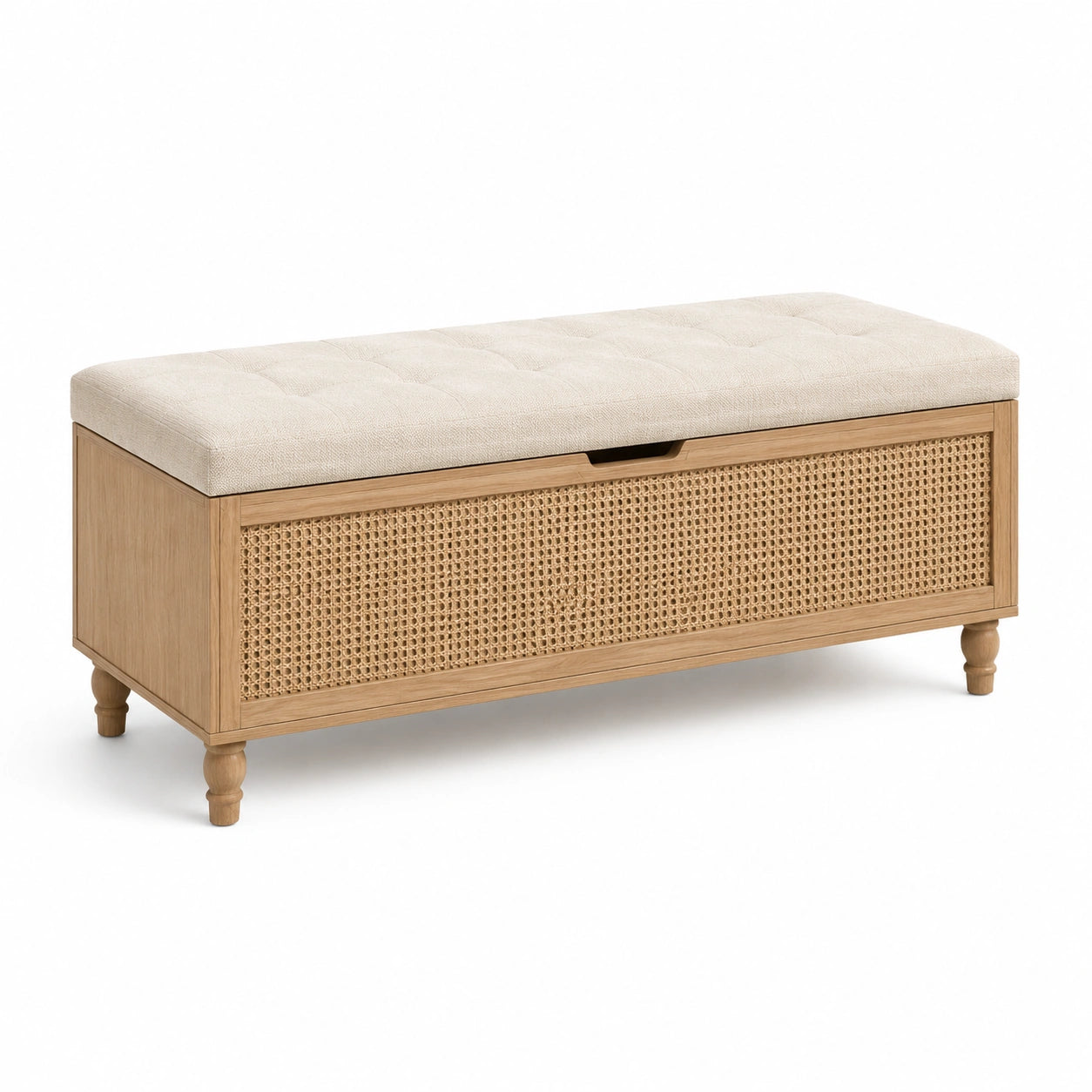 Aufbewahrungsbank Rattan Eiche mit Leinenpolster 120x40x45cm