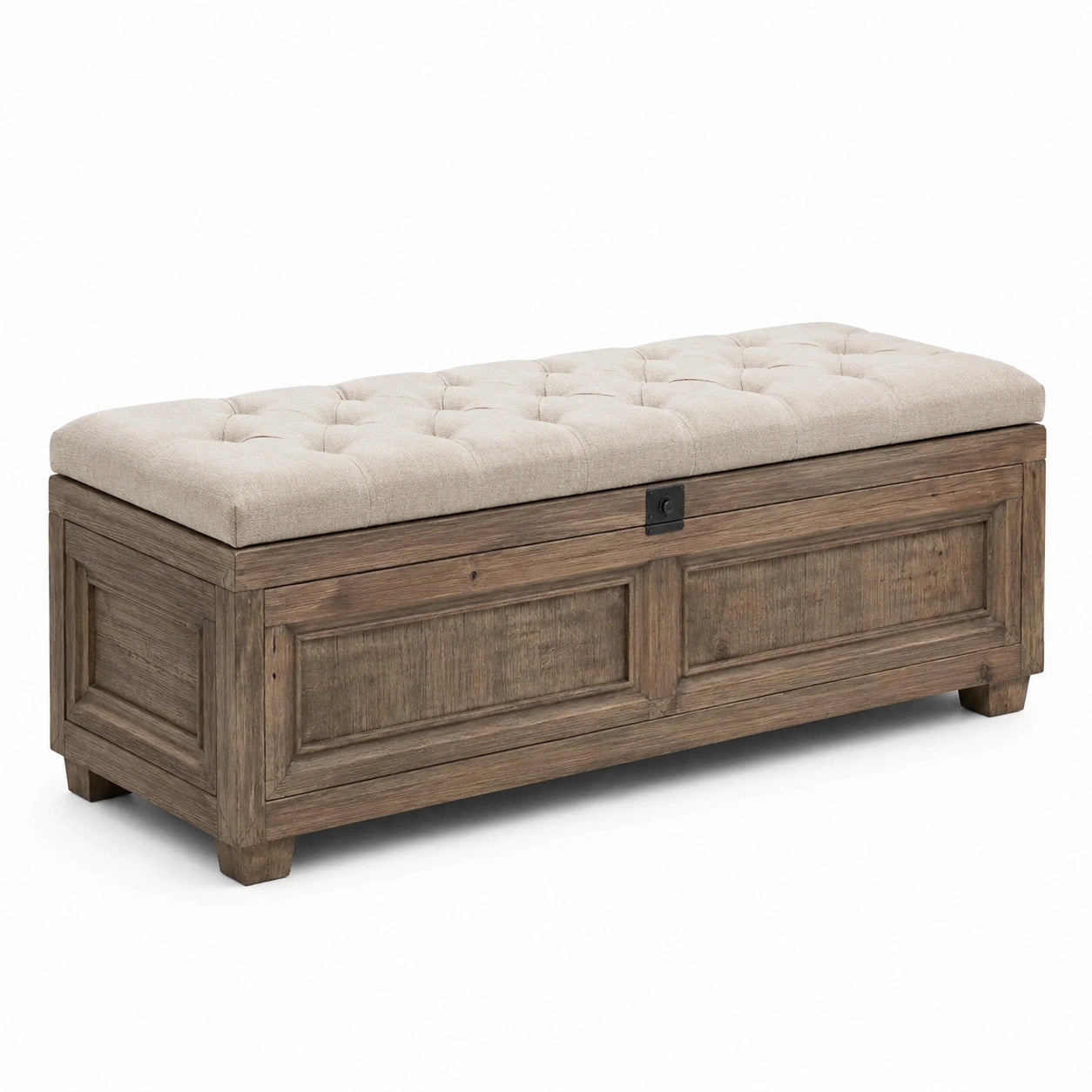 Aufbewahrungsbank Leinenpolsterung Eichenholz Beige 120cm x 40cm x 45cm