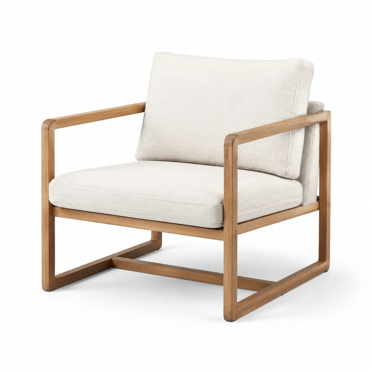 Leinen Sessel mit Holzrahmen, Creme