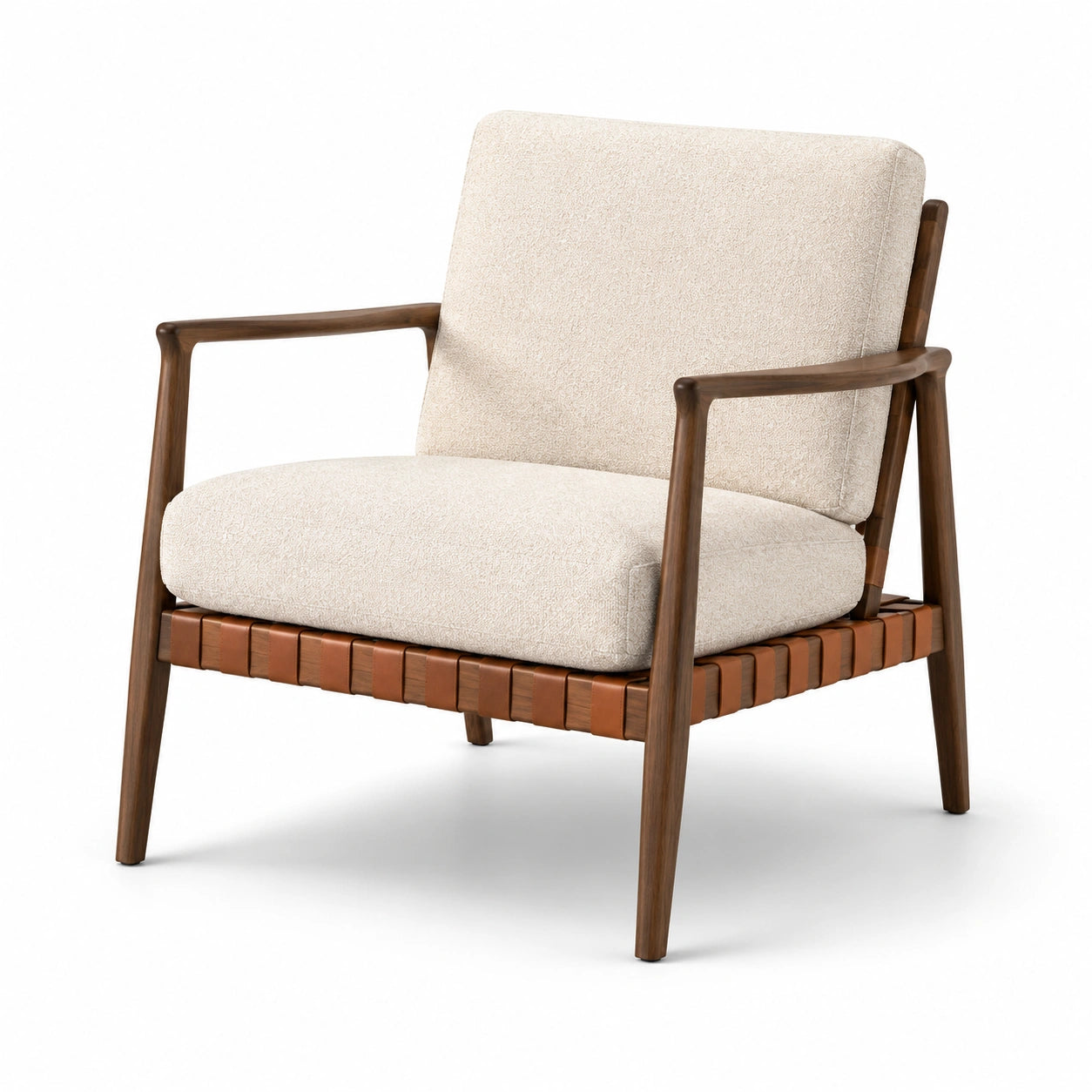 Sessel aus Massivholz mit Leder und Stoffbezug Beige