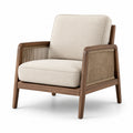 Sessel aus Walnussholz und Polyestergewebe in Beige