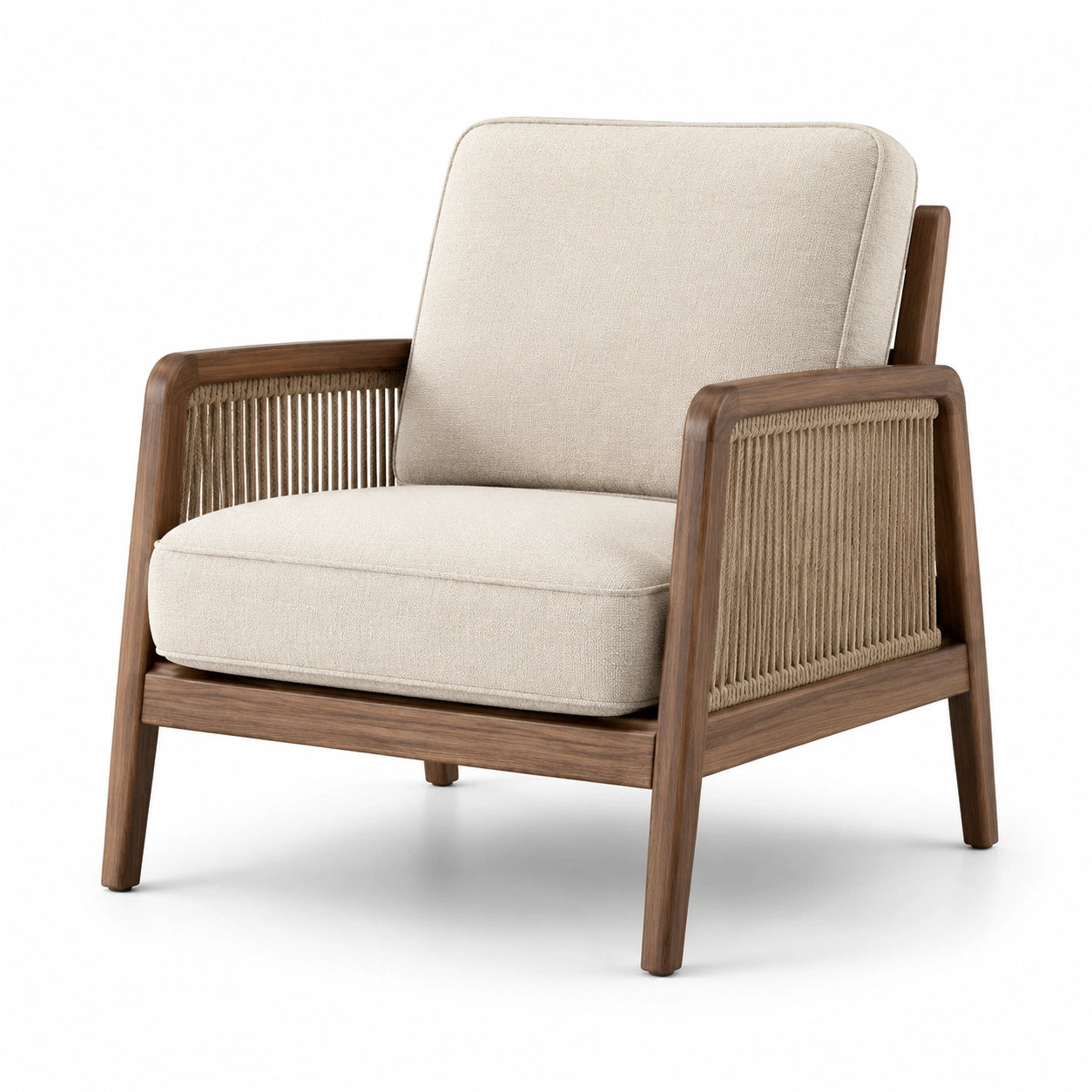 Sessel aus Walnussholz und Polyestergewebe in Beige