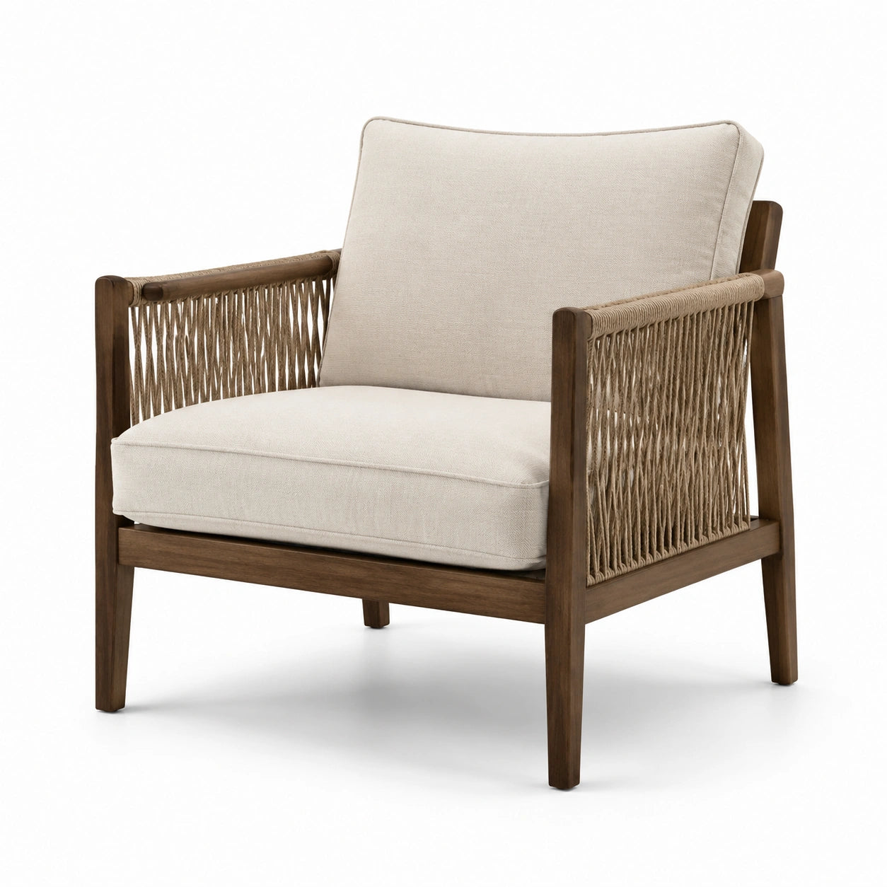 Sessel aus Akazienholz und Textilgewebe Beige 80x75x85 cm