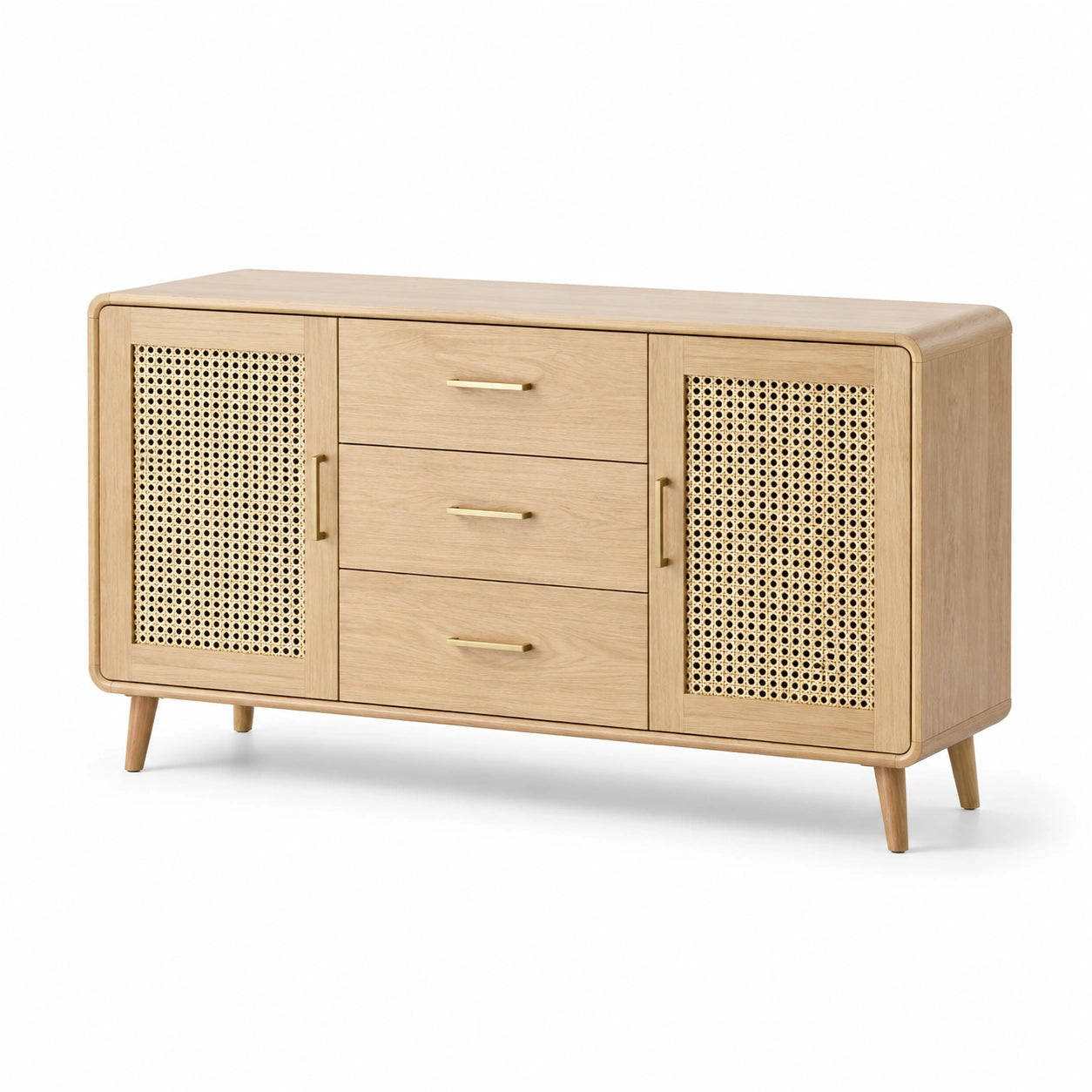 Sideboard Eichenholz Natur mit Rattan 150x85x40 cm