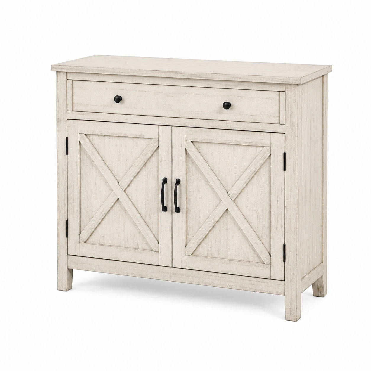 Weißes Sideboard mit 2 Türen und 1 Schublade aus Holz