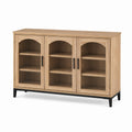 Sideboard Eichenholz geriffeltes Glas Schwarz Metallbeine 120cm x 35cm x 80cm