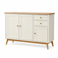 Sideboard Creme MDF mit Eichenfurnier und Massivholzbeine 120x40x85cm