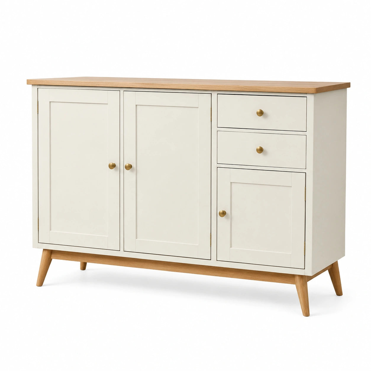Sideboard Creme MDF mit Eichenfurnier und Massivholzbeine 120x40x85cm