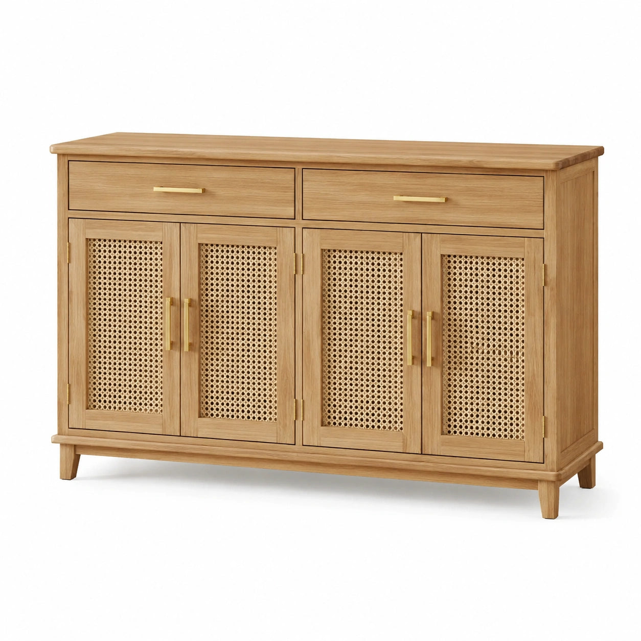 Massivholz Sideboard mit Geflecht und Metallgriffen 120x40x80 cm