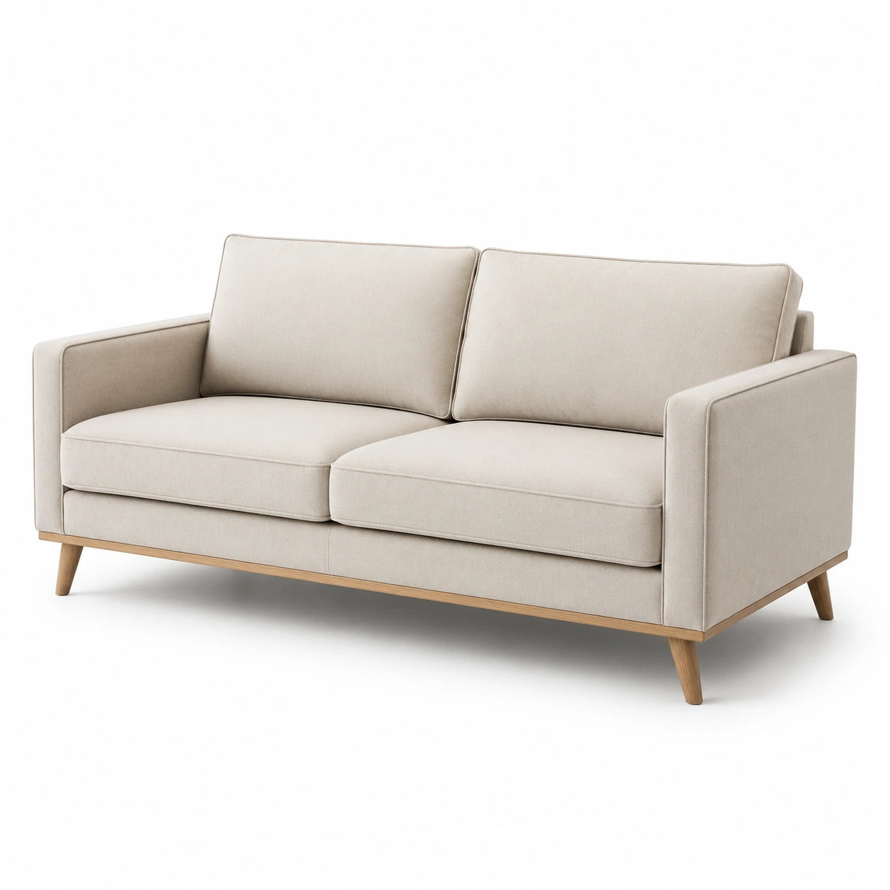 2-Sitzer Sofa Beige Stoff Eichenholzbeine