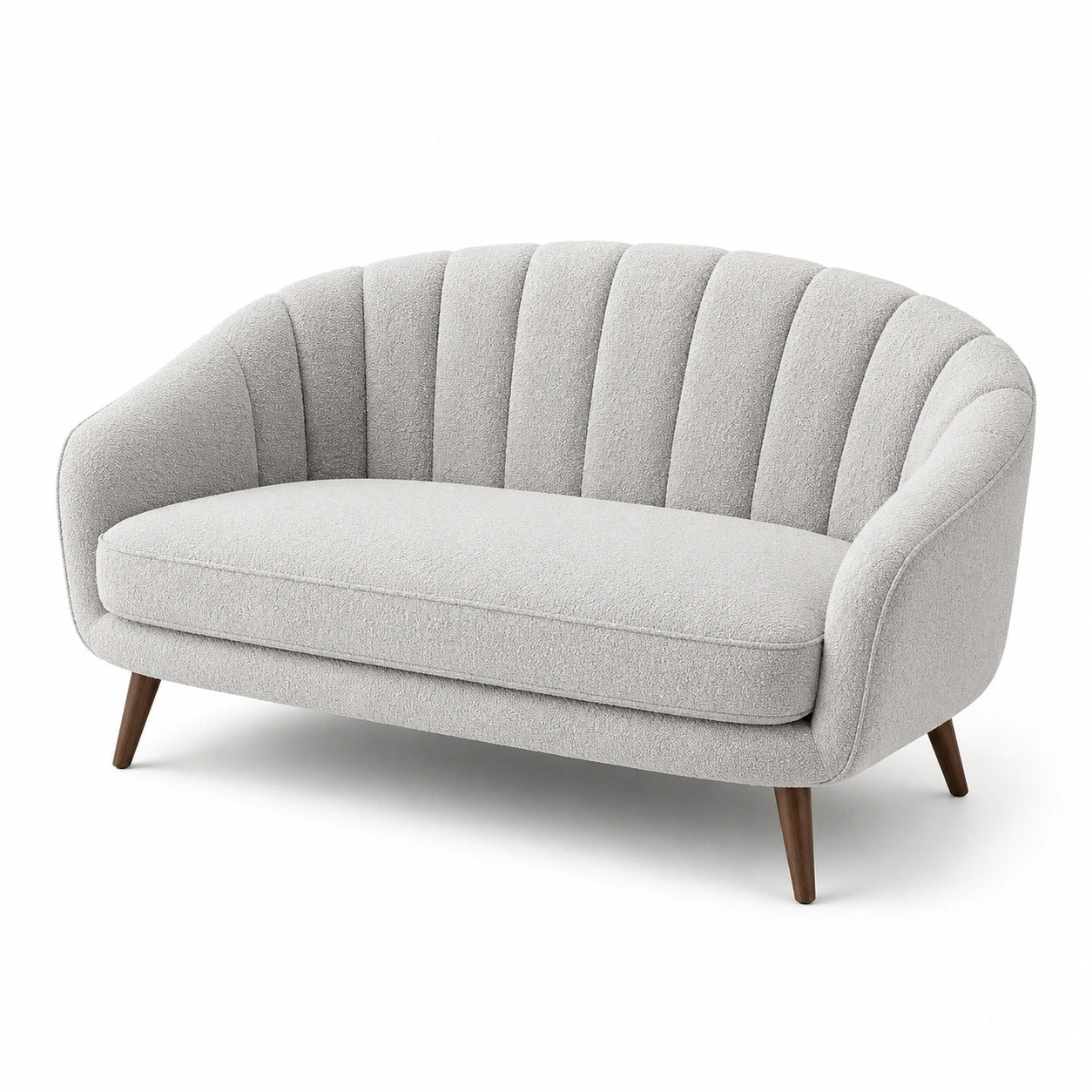 Zweisitzer Sofa Bouclé Stoff Hellgrau mit Holzbeinen 140 cm