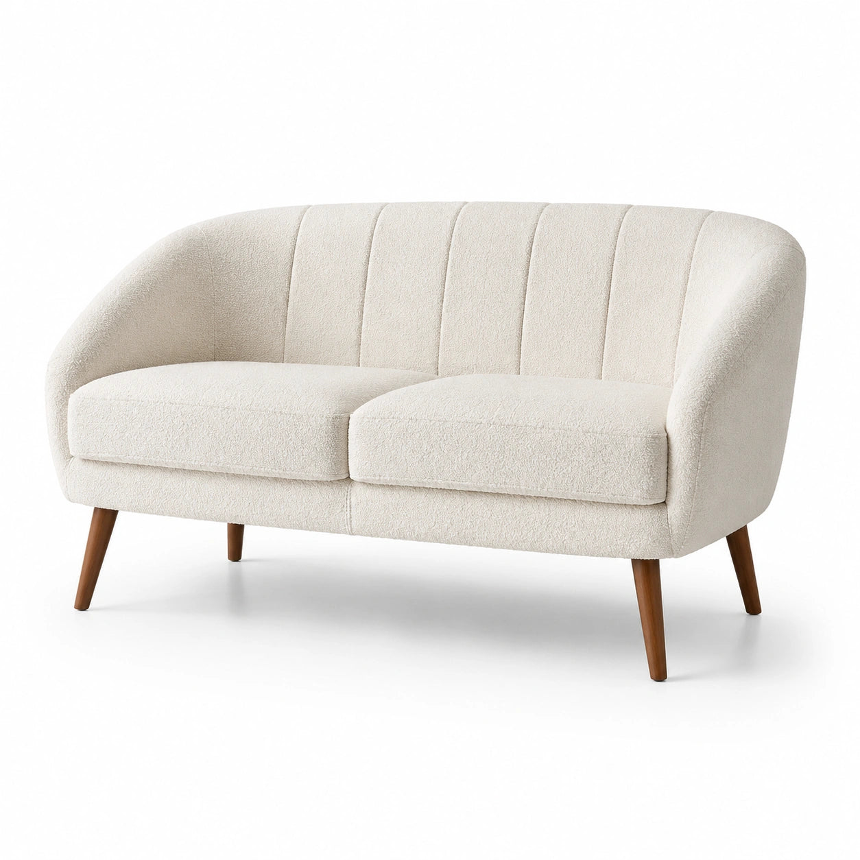 2-Sitzer Sofa Bouclé Creme mit Holzbeinen