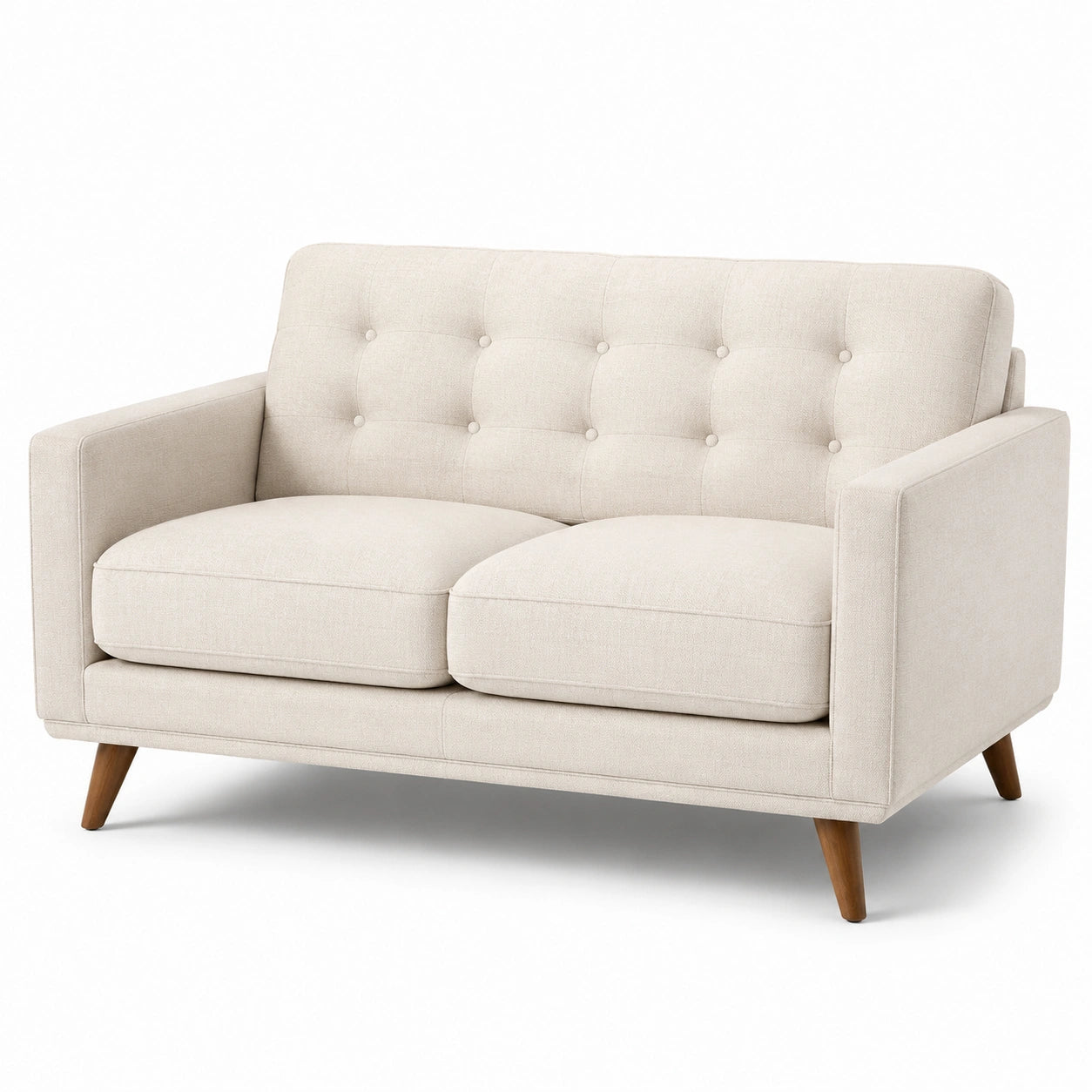 Sofa Zweisitzer Stoff Beige mit Holzbeinen