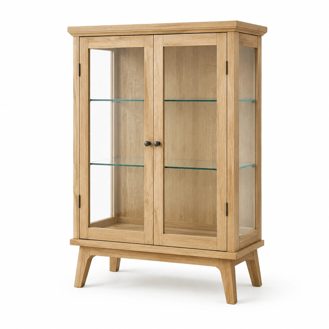 Eichen-Vitrine mit gehärtetem Glas