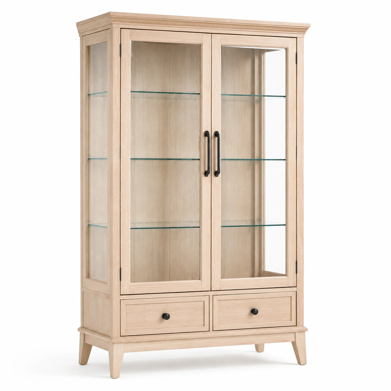 Vitrine aus Eichenholz mit Sicherheitsglas und Schubladen