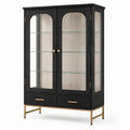 Eichenholz-Vitrine mit Glastüren und Schubladen Schwarz/Gold 180cm
