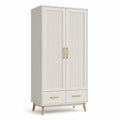Kleiderschrank mit 2 Türen und 2 Schubladen in MDF-Holz Beige 200cm hoch