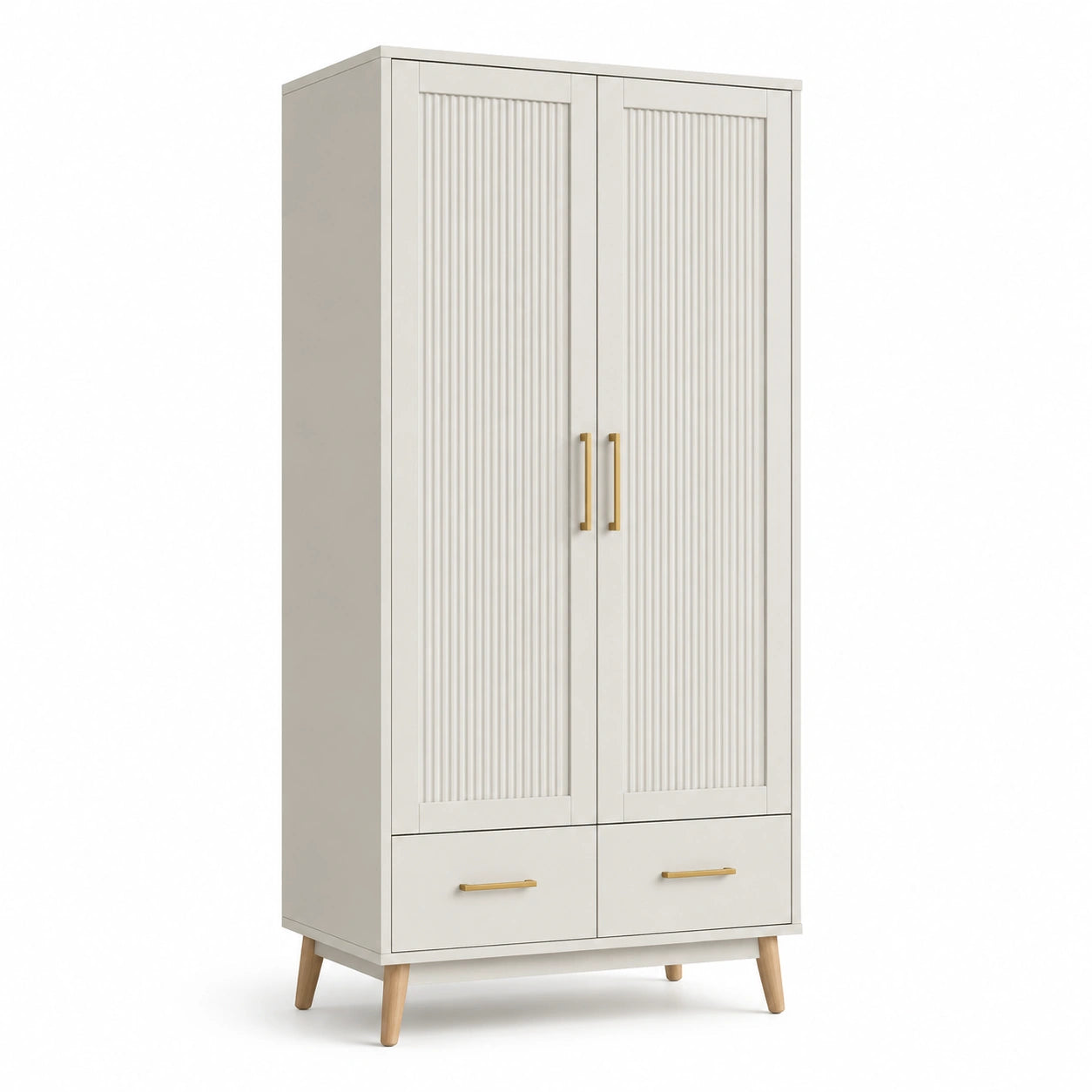 Kleiderschrank mit 2 Türen und 2 Schubladen in MDF-Holz Beige 200cm hoch