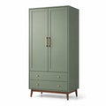 Kleiderschrank mit 2 Türen und 2 Schubladen aus MDF und Holz in Grün 180 cm hoch