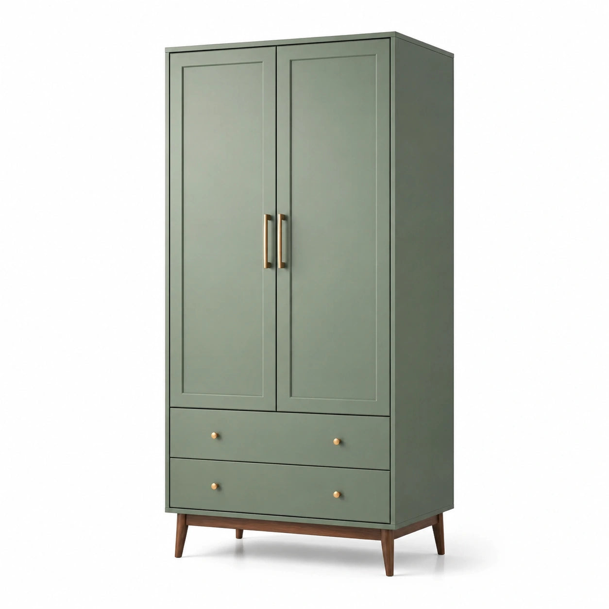 Kleiderschrank mit 2 Türen und 2 Schubladen aus MDF und Holz in Grün 180 cm hoch