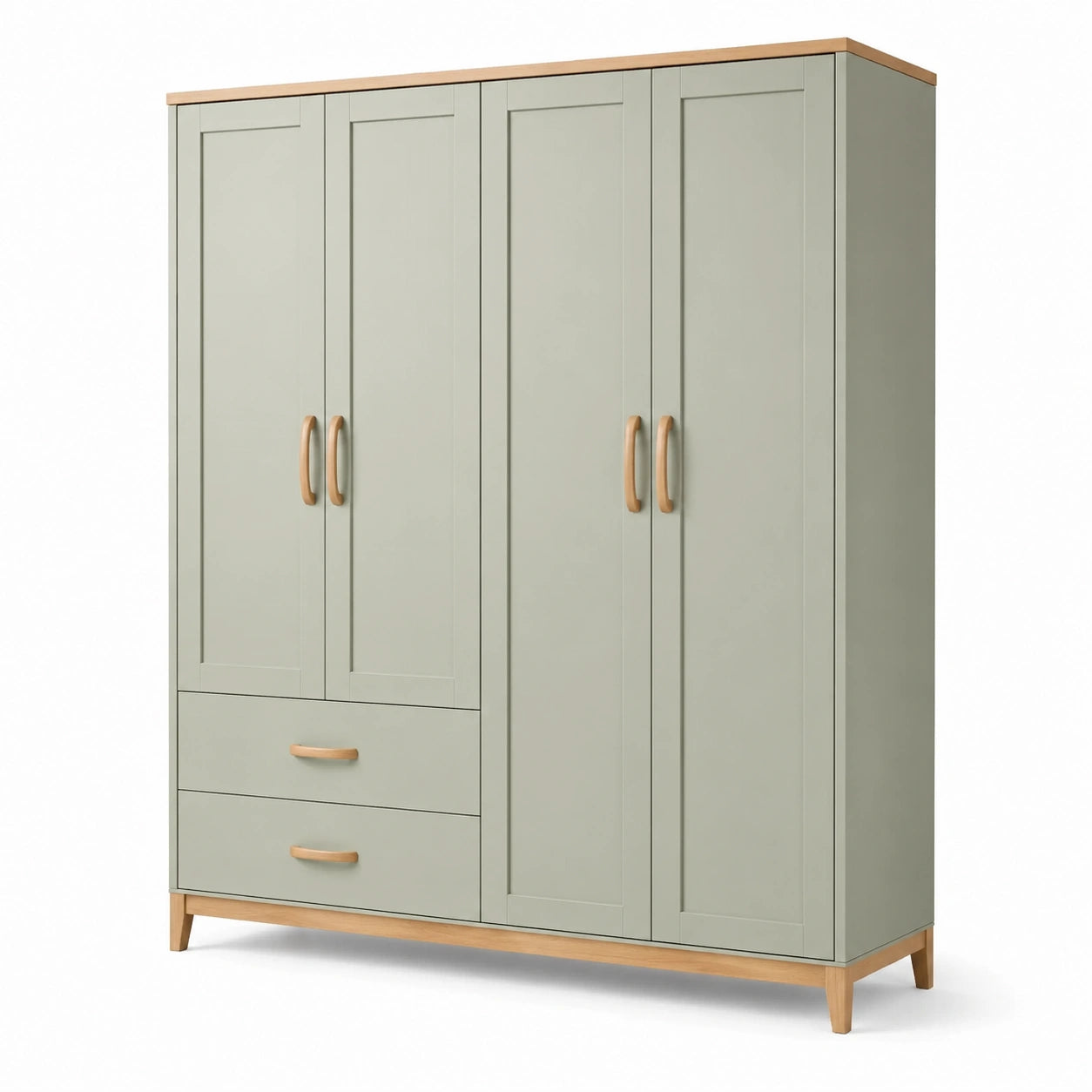 Kleiderschrank mit 4 Türen und 2 Schubladen aus MDF und Massivholz in Grau