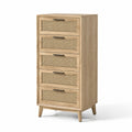 Kommode aus Eichenholz mit Rattanfront, 5 Schubladen, 60x40x120cm