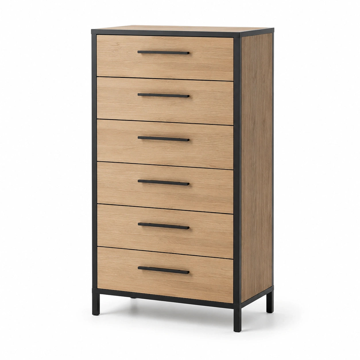 Kommode 6 Schubladen MDF Eicheoptik Metallrahmen 120 cm x 60 cm x 40 cm