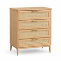 Eichenholz-Kommode mit Rattan-Geflecht 4 Schubladen 100x80x40cm
