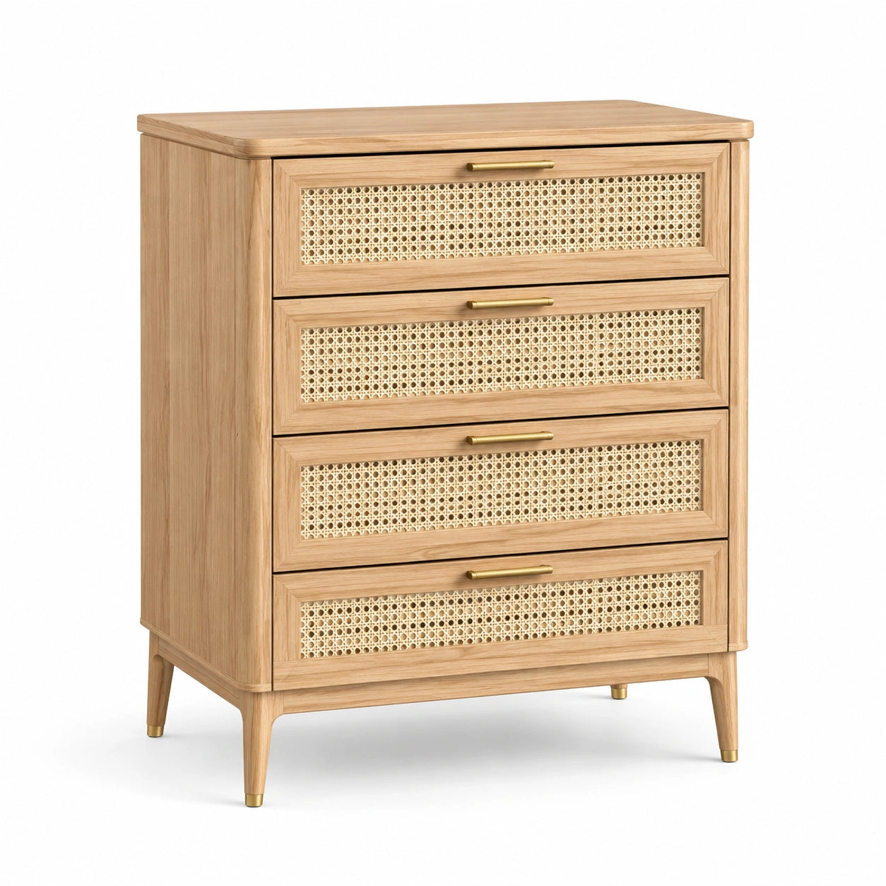 Eichenholz-Kommode mit Rattan-Geflecht 4 Schubladen 100x80x40cm
