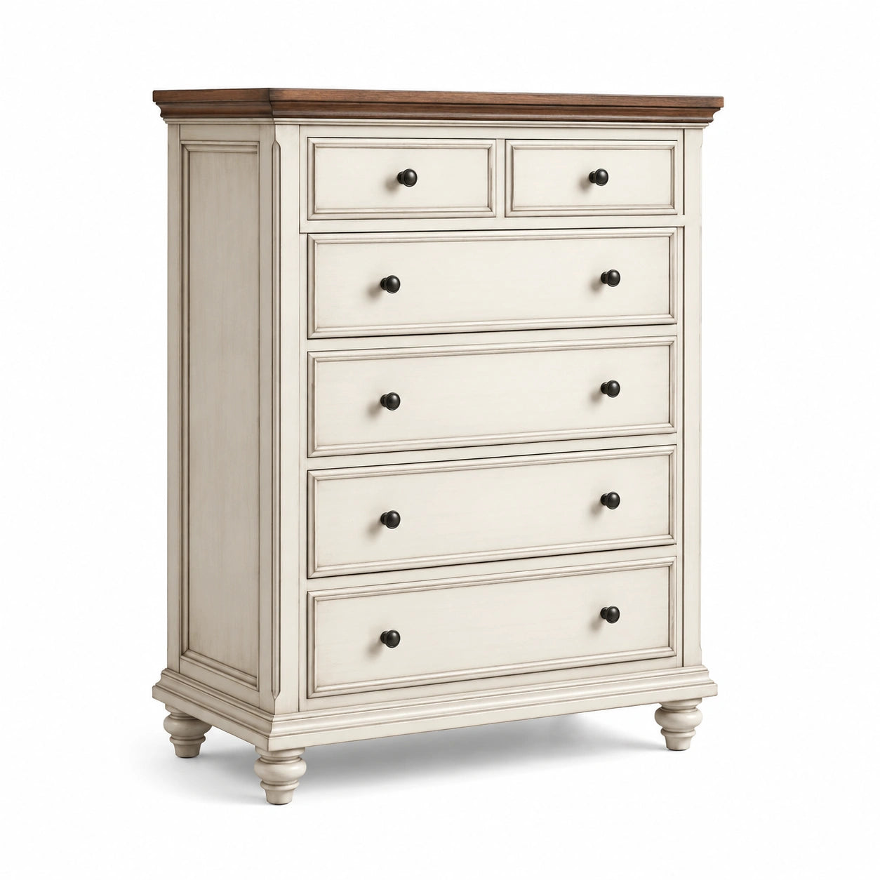 Holzkommode mit 5 Schubladen in Creme und Braun