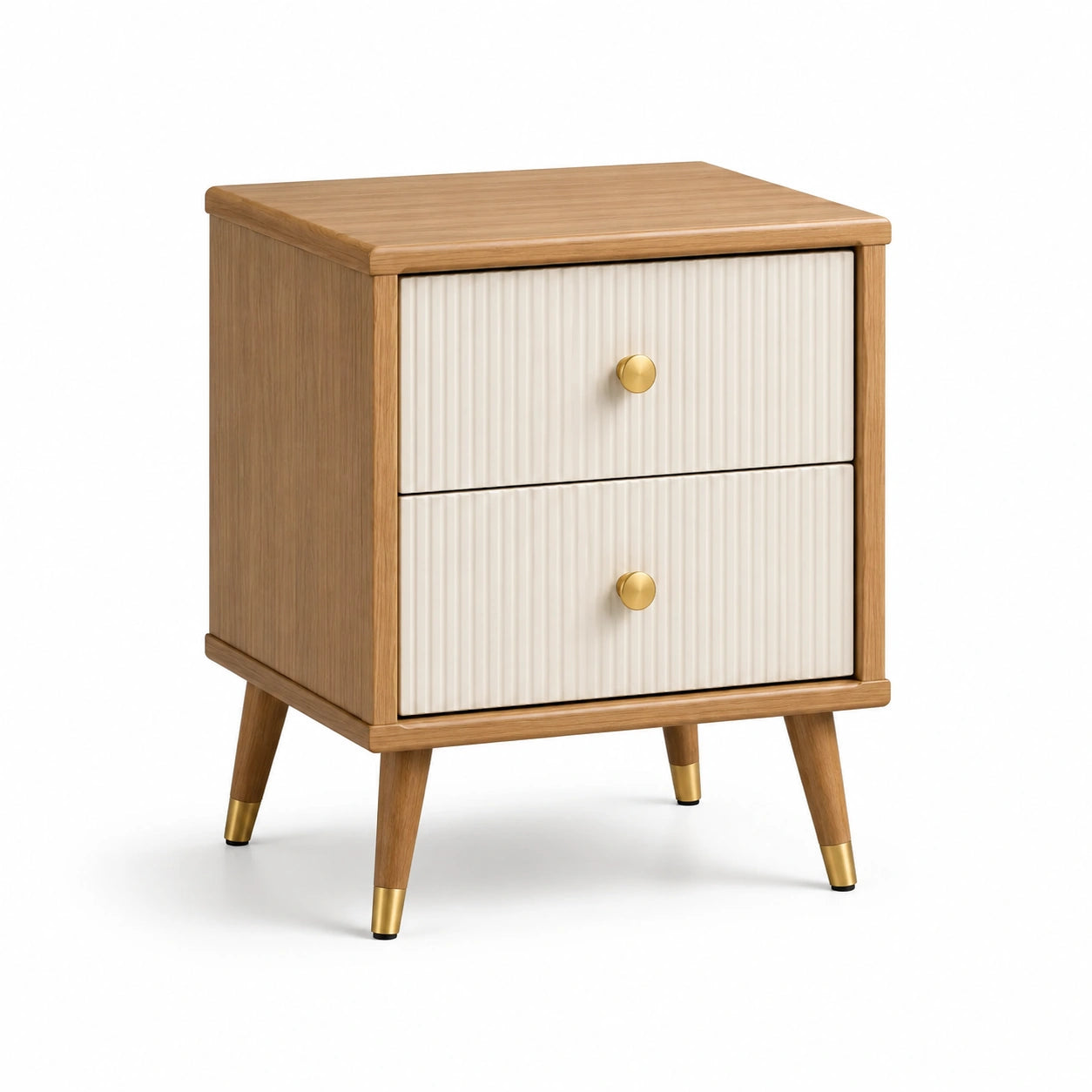 Nachttisch mit 2 Schubladen Eiche Creme Holz MDF