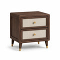 Holz Nachttisch mit Leinen Schubladen Braun Beige 50cm x 40cm x 55cm