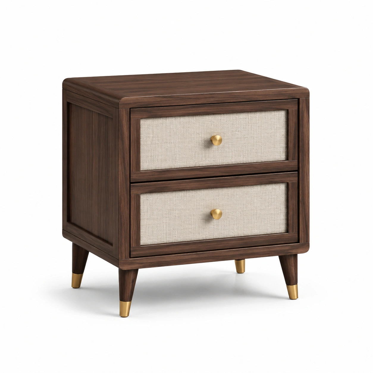 Holz Nachttisch mit Leinen Schubladen Braun Beige 50cm x 40cm x 55cm