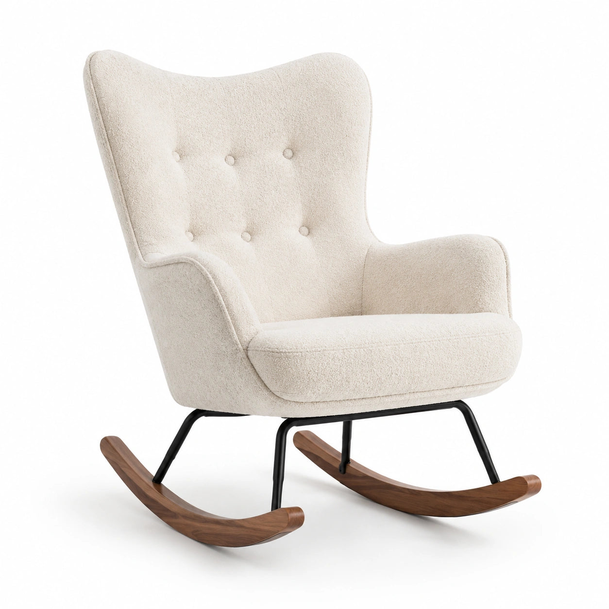 Schaukelstuhl aus Bouclé-Stoff mit Metallrahmen, Beige